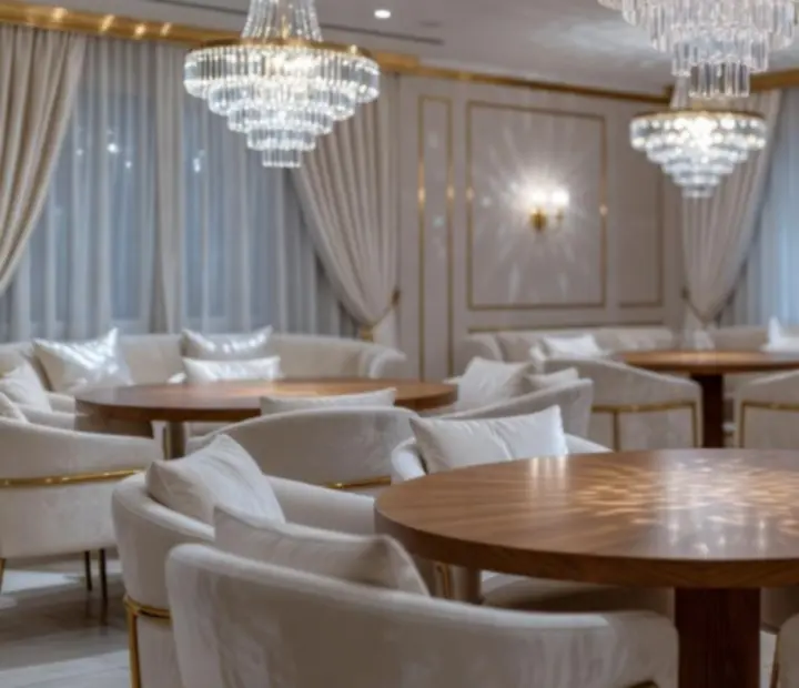 Luxusný VIP salónik s elegantným osvetlením a pohodlným sedením v MajesticVenuue